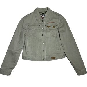 Harley Davidson Womens Corduroy Trucker Jacket‎ Sz Small XS Beige EUC Hog Biker